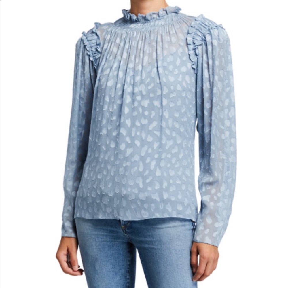 ✨NWT Rebecca Taylor Long-Sleeve Leopard Ruffle Top - Picture 1 of 6